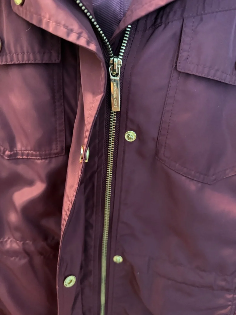 Michael Kors Women's Maroon Rain Jacket with Gold Hardware - Picture 4 of 9